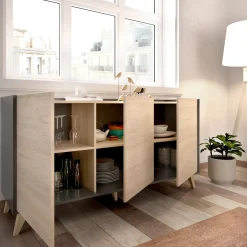 Credenza rovere e antracite 155x43x75h cm 3 ante - Afrodite