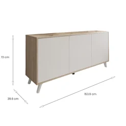 Credenza rovere e bianca moderna 153x39x72h cm 3 ante - Annina