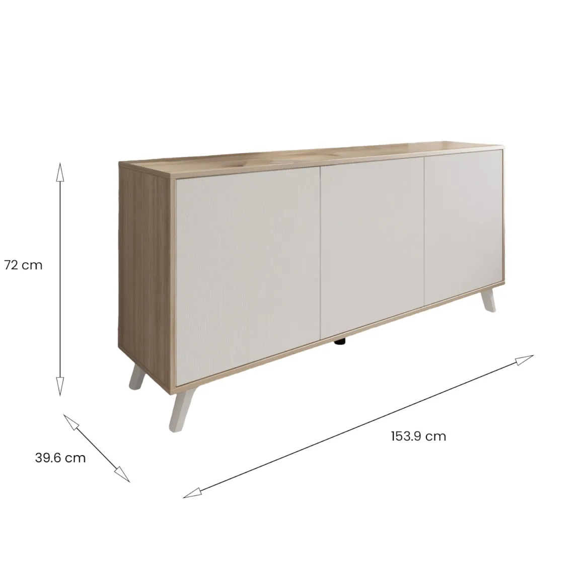 Credenza rovere e bianca moderna 153x39x72h cm 3 ante - Annina
