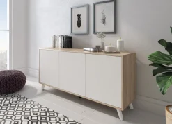 Credenza rovere e bianca moderna 153x39x72h cm 3 ante - Annina