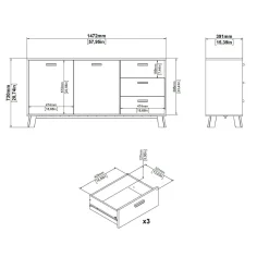 Madie|Credenze > Dmora Credenza rovere e bianca 147x39x73h cm 2 ante e 3 cassetti - Pepito Bianco, Marrone Rovere