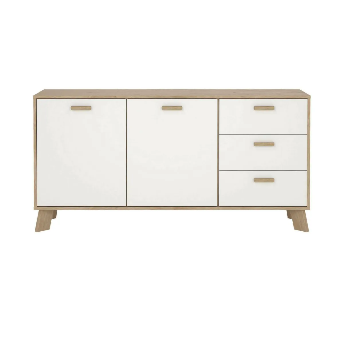 Madie|Credenze > Dmora Credenza rovere e bianca 147x39x73h cm 2 ante e 3 cassetti - Pepito Bianco, Marrone Rovere