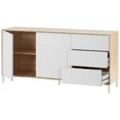 Credenza rovere e bianca 154x41x75h cm 2 ante e 3 cassetti - Ardelia