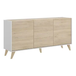 Madie|Credenze > Dmora Credenza rovere e bianca 195x39x73h cm 4 ante e 1 cassetto - Wukong Bianco, Marrone Rovere