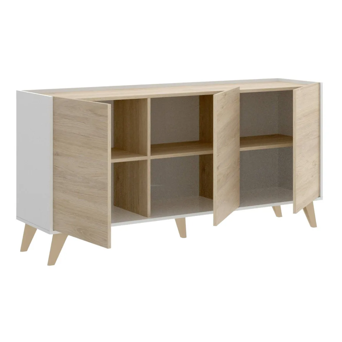 Madie|Credenze > Dmora Credenza rovere e bianca 195x39x73h cm 4 ante e 1 cassetto - Wukong Bianco, Marrone Rovere