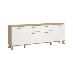 Madie|Credenze > Dmora Credenza rovere e bianca 195x39x73h cm 4 ante e 1 cassetto - Wukong Bianco, Marrone Rovere