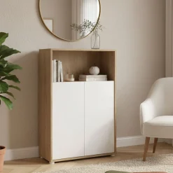 Madie|Credenze > Dmora Credenza rovere e bianca 98x39x73h cm 2 ante e 1 cassetto - Tulo Bianco, Marrone Rovere