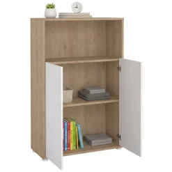 Madie|Credenze > Dmora Credenza rovere e bianca 98x39x73h cm 2 ante e 1 cassetto - Tulo Bianco, Marrone Rovere