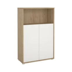 Madie|Credenze > Dmora Credenza rovere e bianca 98x39x73h cm 2 ante e 1 cassetto - Tulo Bianco, Marrone Rovere