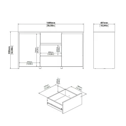 Madie|Credenze > Dmora Credenza rovere e bianco lucida 148x48x83h cm 2 ante e 2 cassetti - Alalngar Bianco Lucido, Marrone Rovere