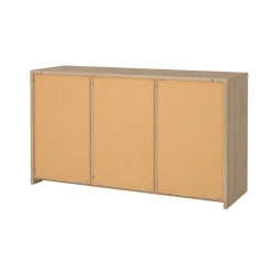 Madie|Credenze > Dmora Credenza rovere e bianco lucida 148x48x83h cm 2 ante e 2 cassetti - Alalngar Bianco Lucido, Marrone Rovere