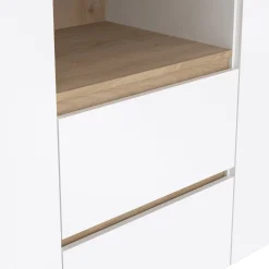 Madie|Credenze > Dmora Credenza rovere e bianco lucida 148x48x83h cm 2 ante e 2 cassetti - Alalngar Bianco Lucido, Marrone Rovere