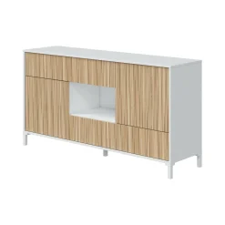 Madie|Credenze > Dmora Credenza rovere e bianco lucida 197x48x83h cm 4 ante e 1 cassetto - Basile Bianco Lucido, Marrone Rovere