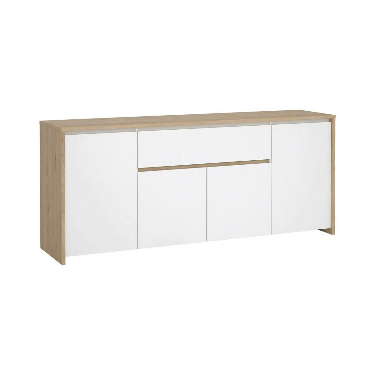Madie|Credenze > Dmora Credenza rovere e bianco lucida 197x48x83h cm 4 ante e 1 cassetto - Basile Bianco Lucido, Marrone Rovere