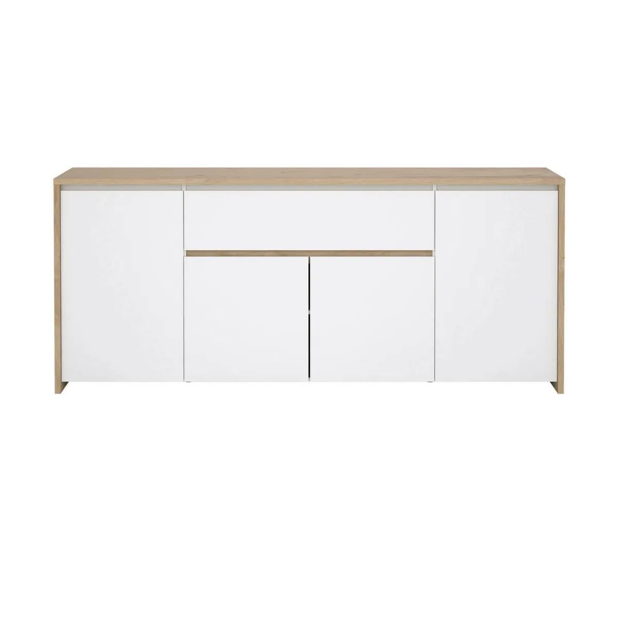 Madie|Credenze > Dmora Credenza rovere e bianco lucida 197x48x83h cm 4 ante e 1 cassetto - Basile Bianco Lucido, Marrone Rovere