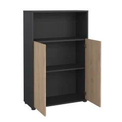 Madie|Credenze > Dmora Credenza rovere e grigia 79x34x123h cm 2 ante - Canossa Grigio, Marrone Rovere