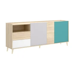 Credenza rovere e grigia 180x43x75h cm 3 ante e 2 cassetti - Allie