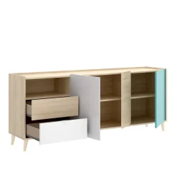 Credenza rovere e grigia 180x43x75h cm 3 ante e 2 cassetti - Allie
