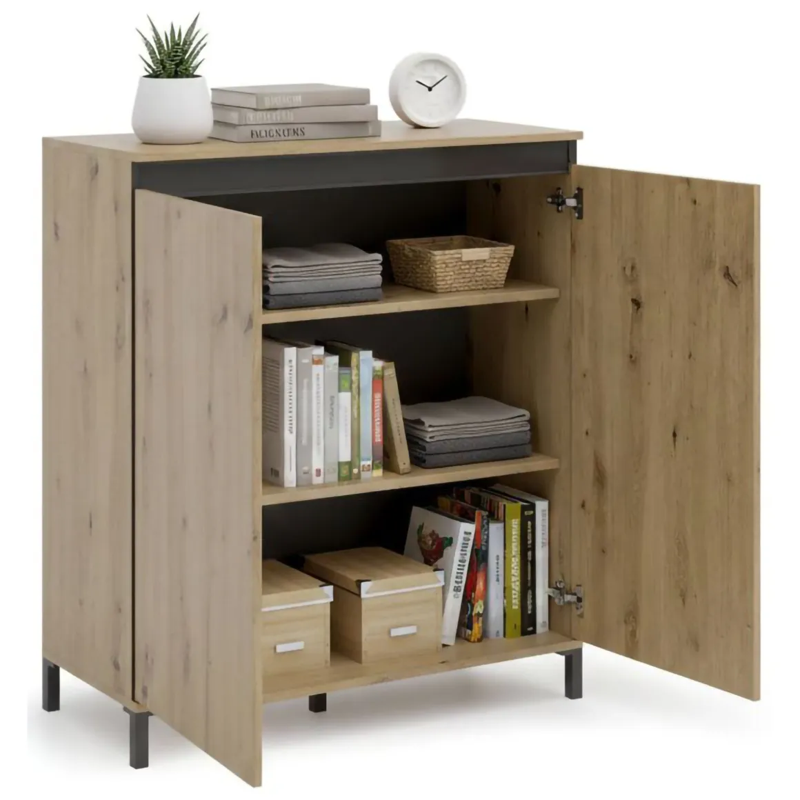 Credenza rovere nodi e antracite 100x40x110h cm 2 ante - Tokyo