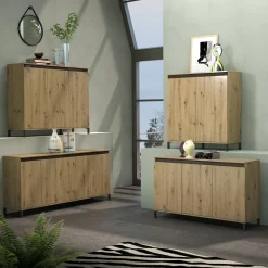 Credenza rovere nodi e antracite 100x40x110h cm 2 ante - Tokyo