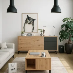 Credenza rovere nodi e antracite 154x41x75h cm 2 ante e 3 cassetti - Ardelia