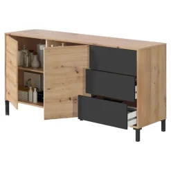 Credenza rovere nodi e antracite 154x41x75h cm 2 ante e 3 cassetti - Ardelia