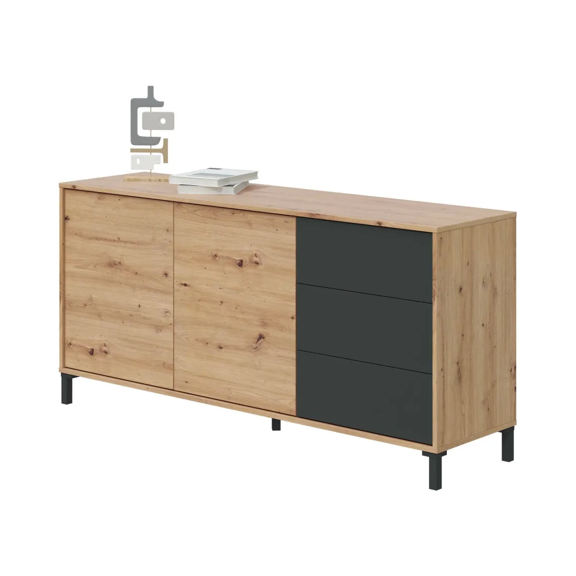 Credenza rovere nodi e antracite 154x41x75h cm 2 ante e 3 cassetti - Ardelia