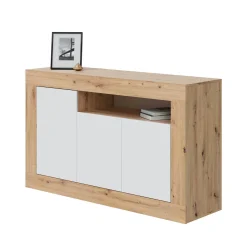 Cucina|Madie > Dmora Credenza rovere nodi e bianca 144x42x87h cm 3 ante - Ilizia Bianco, Marrone Rovere Nodi