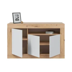 Cucina|Madie > Dmora Credenza rovere nodi e bianca 144x42x87h cm 3 ante - Ilizia Bianco, Marrone Rovere Nodi