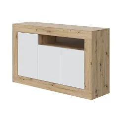 Cucina|Madie > Dmora Credenza rovere nodi e bianca 144x42x87h cm 3 ante - Ilizia Bianco, Marrone Rovere Nodi