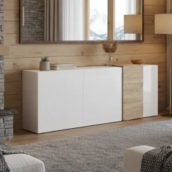 Credenza rovere nodi e bianco lucida 181x44x86h cm 3 ante - Jerry