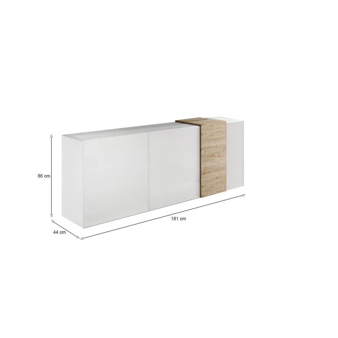 Credenza rovere nodi e bianco lucida 181x44x86h cm 3 ante - Jerry