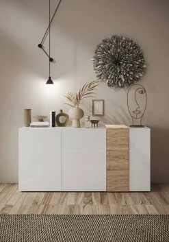Credenza rovere nodi e bianco lucida 181x44x86h cm 3 ante - Jerry