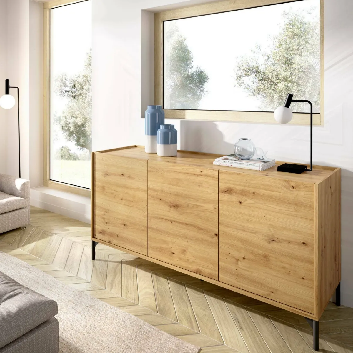 Cucina|Salotto > Dmora Credenza rovere nodi 155x43x75h cm 3 ante - Afrodite Marrone Rovere Nodi