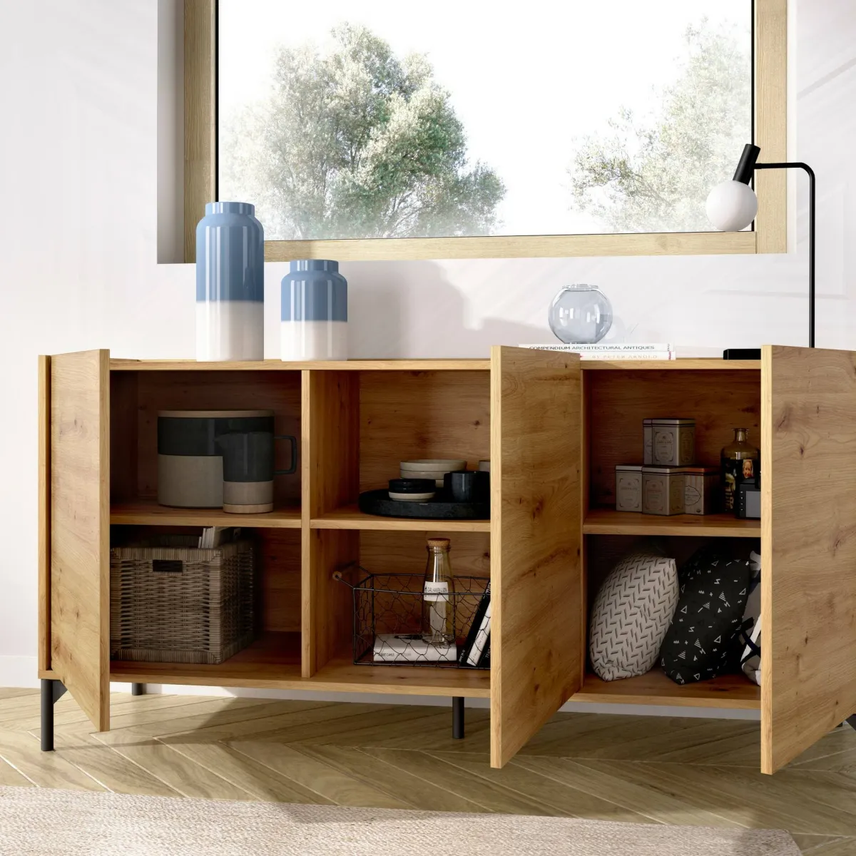 Cucina|Salotto > Dmora Credenza rovere nodi 155x43x75h cm 3 ante - Afrodite Marrone Rovere Nodi