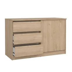 Madie|Credenze > Dmora Credenza rovere 118x50x75h cm 1 anta e 3 cassetti - Bebinca Marrone Rovere