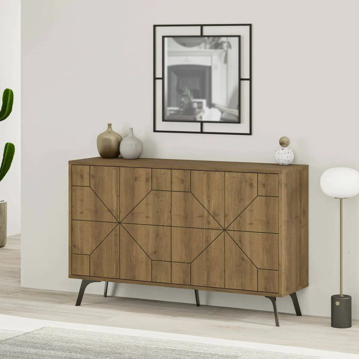 Cucina|Madie > Dmora Credenza rovere 123x35x77h cm 4 ante - Brunale Marrone Rovere