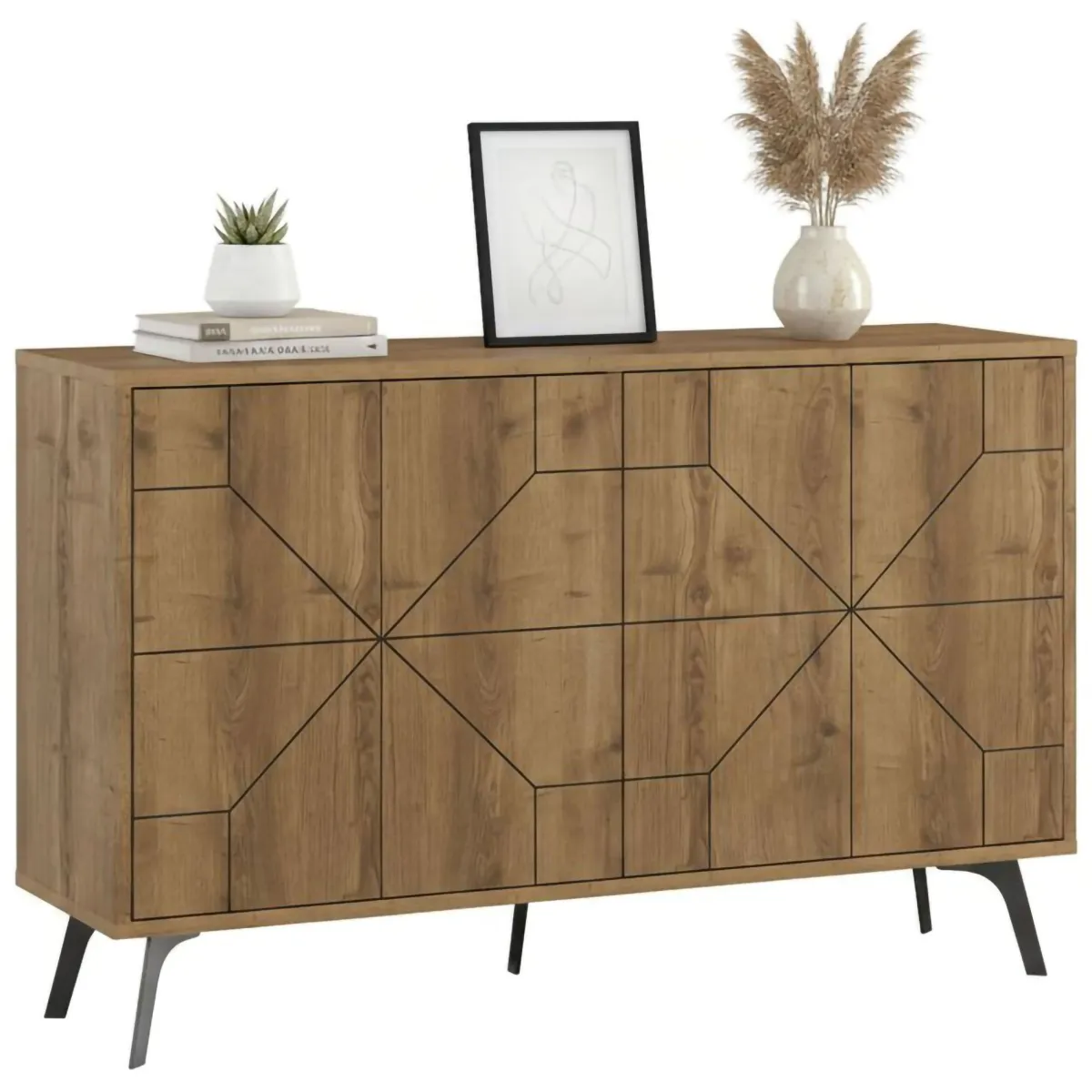 Cucina|Madie > Dmora Credenza rovere 123x35x77h cm 4 ante - Brunale Marrone Rovere