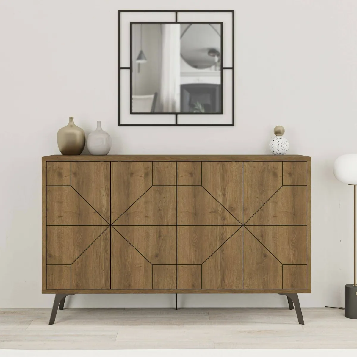 Cucina|Madie > Dmora Credenza rovere 123x35x77h cm 4 ante - Brunale Marrone Rovere
