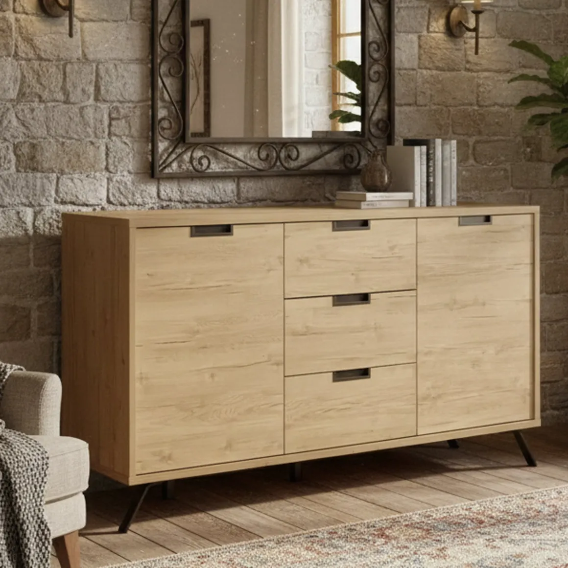 Credenza rovere 156x50x86h cm 2 ante e 3 cassetti - Alphonse