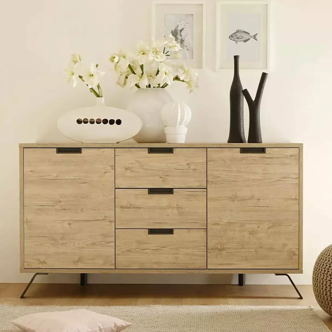 Credenza rovere 156x50x86h cm 2 ante e 3 cassetti - Alphonse