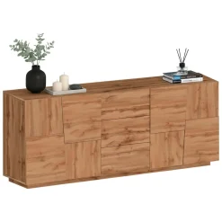 Cucina|Madie > Dmora Credenza rovere 220x44x86h cm 4 ante e 3 cassetti - Astel Marrone Rovere