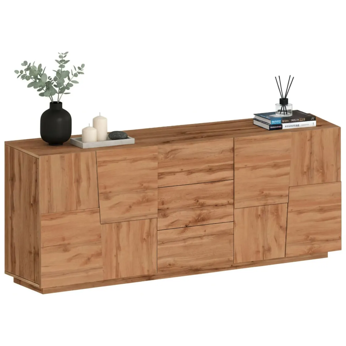 Cucina|Madie > Dmora Credenza rovere 220x44x86h cm 4 ante e 3 cassetti - Astel Marrone Rovere