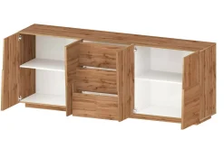 Cucina|Madie > Dmora Credenza rovere 220x44x86h cm 4 ante e 3 cassetti - Astel Marrone Rovere