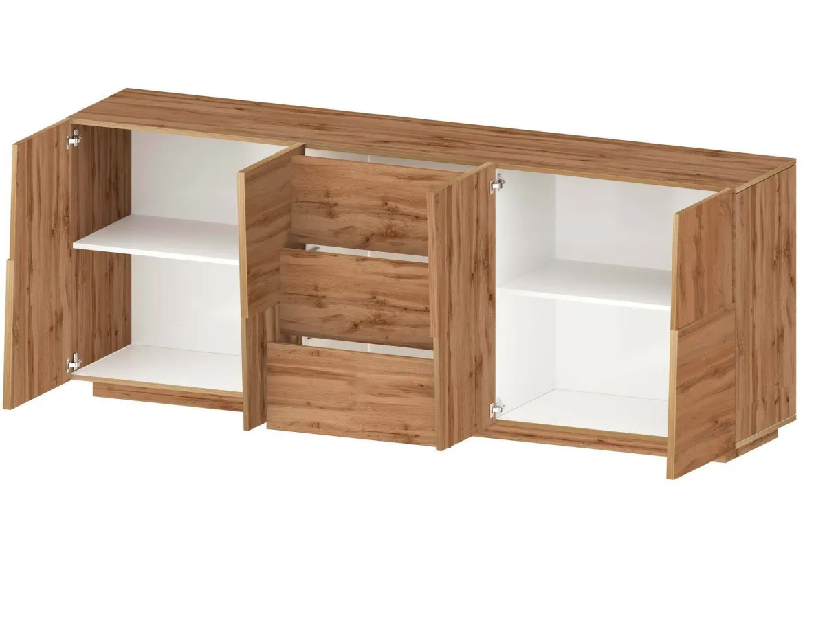 Cucina|Madie > Dmora Credenza rovere 220x44x86h cm 4 ante e 3 cassetti - Astel Marrone Rovere