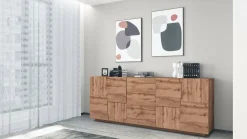 Cucina|Madie > Dmora Credenza rovere 220x44x86h cm 4 ante e 3 cassetti - Astel Marrone Rovere