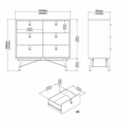 Credenza rovere 101x40x94h cm 6 cassetti - Maka