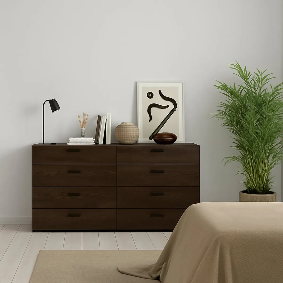 Madie|Credenze > Dmora Credenza rovere 140x40x81h cm 8 cassetti - Acetosella Marrone Noce