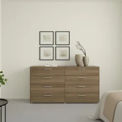 Madie|Credenze > Dmora Credenza rovere 140x40x81h cm 8 cassetti - Urduja Marrone Rovere