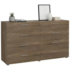 Madie|Credenze > Dmora Credenza rovere 140x40x81h cm 8 cassetti - Urduja Marrone Rovere